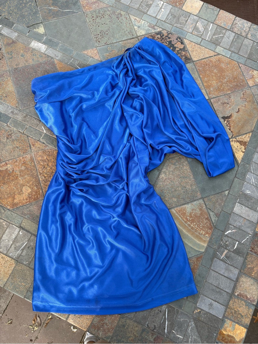 Hailey Logan Electric Blue One-Shoulder Satin Dress